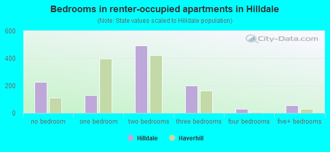 Bedrooms in renter-occupied apartments in Hilldale