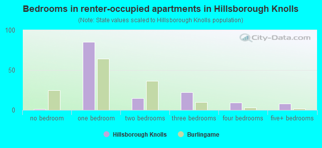 Bedrooms in renter-occupied apartments in Hillsborough Knolls