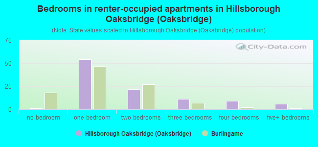 Bedrooms in renter-occupied apartments in Hillsborough Oaksbridge (Oaksbridge)
