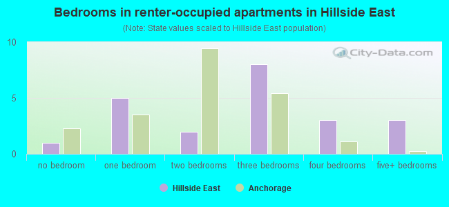 Bedrooms in renter-occupied apartments in Hillside East