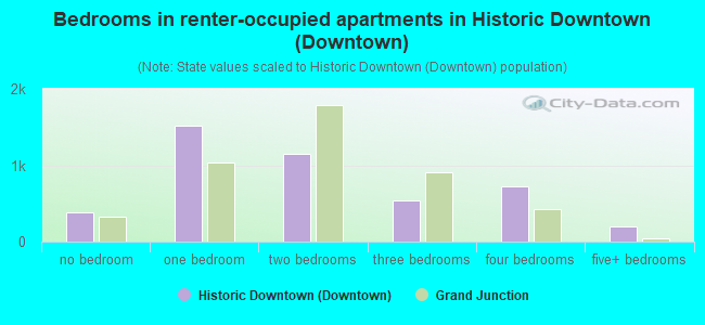Bedrooms in renter-occupied apartments in Historic Downtown (Downtown)