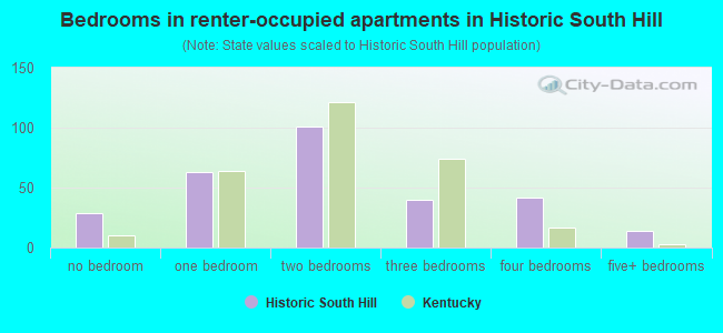 Bedrooms in renter-occupied apartments in Historic South Hill