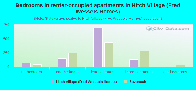 Bedrooms in renter-occupied apartments in Hitch Village (Fred Wessels Homes)