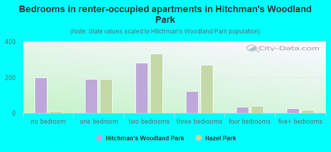 Bedrooms in renter-occupied apartments in Hitchman's Woodland Park