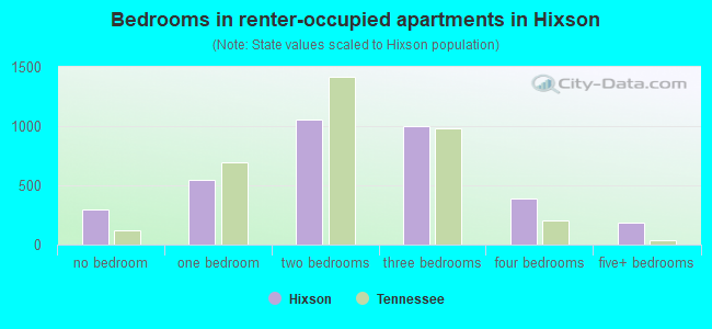 Bedrooms in renter-occupied apartments in Hixson