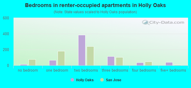 Bedrooms in renter-occupied apartments in Holly Oaks