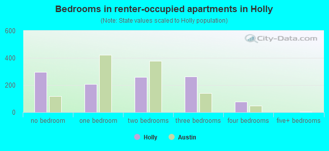 Bedrooms in renter-occupied apartments in Holly