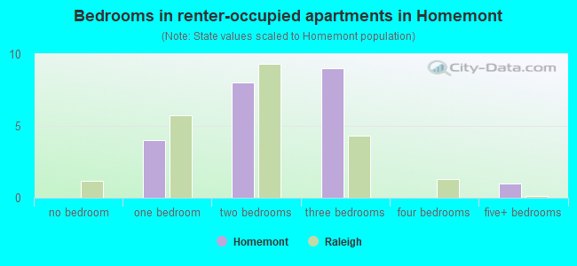 Bedrooms in renter-occupied apartments in Homemont