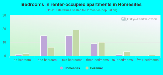 Bedrooms in renter-occupied apartments in Homesites