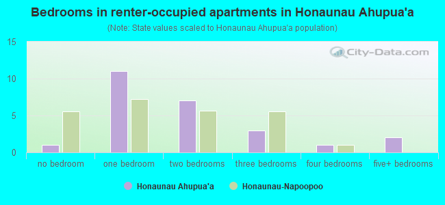 Bedrooms in renter-occupied apartments in Honaunau Ahupua`a