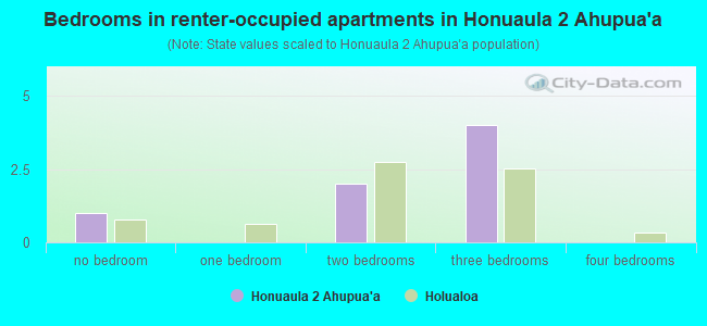 Bedrooms in renter-occupied apartments in Honuaula 2 Ahupua`a