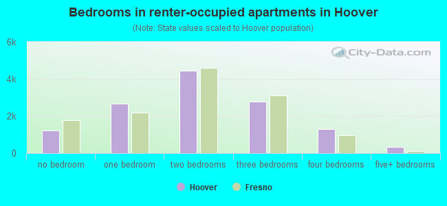Bedrooms in renter-occupied apartments in Hoover