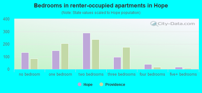 Bedrooms in renter-occupied apartments in Hope