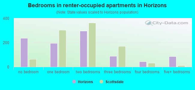 Bedrooms in renter-occupied apartments in Horizons