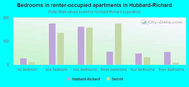 Bedrooms in renter-occupied apartments in Hubbard-Richard
