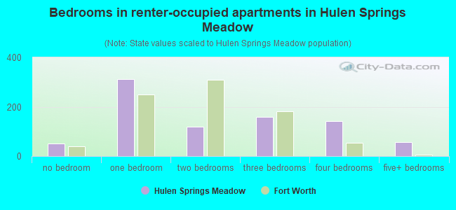 Bedrooms in renter-occupied apartments in Hulen Springs Meadow