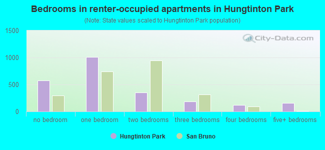 Bedrooms in renter-occupied apartments in Hungtinton Park