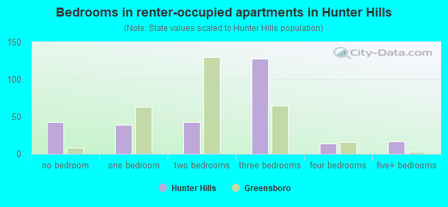 Bedrooms in renter-occupied apartments in Hunter Hills