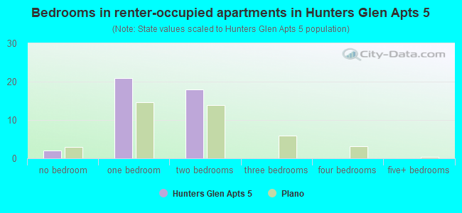 Bedrooms in renter-occupied apartments in Hunters Glen Apts 5