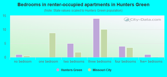 Bedrooms in renter-occupied apartments in Hunters Green