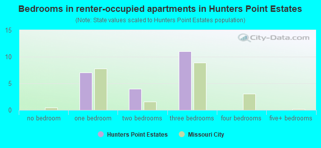 Bedrooms in renter-occupied apartments in Hunters Point Estates