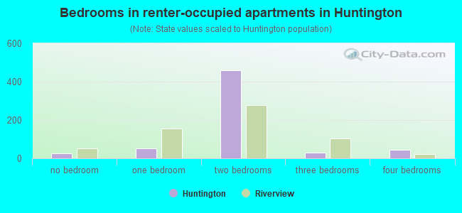 Bedrooms in renter-occupied apartments in Huntington