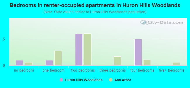 Bedrooms in renter-occupied apartments in Huron Hills Woodlands