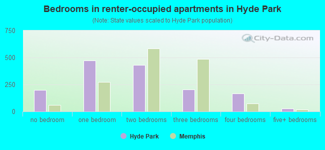 Bedrooms in renter-occupied apartments in Hyde Park