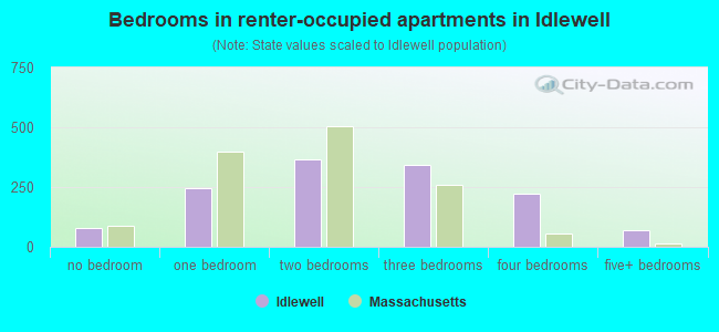 Bedrooms in renter-occupied apartments in Idlewell
