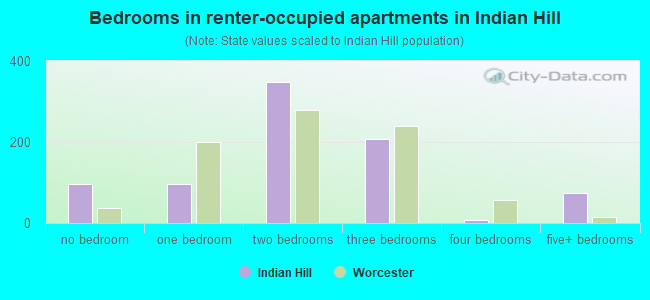 Bedrooms in renter-occupied apartments in Indian Hill