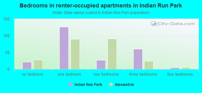 Bedrooms in renter-occupied apartments in Indian Run Park