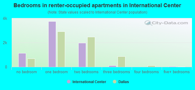 Bedrooms in renter-occupied apartments in International Center