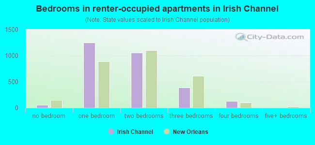 Bedrooms in renter-occupied apartments in Irish Channel