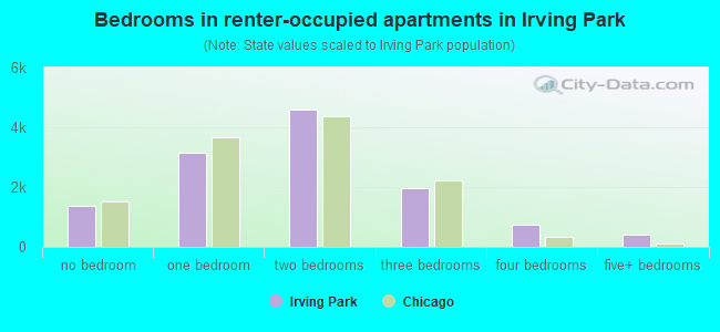 Bedrooms in renter-occupied apartments in Irving Park
