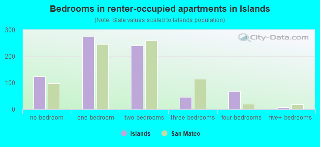 Bedrooms in renter-occupied apartments in Islands
