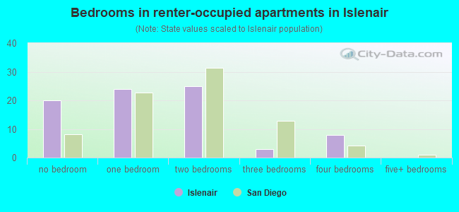 Bedrooms in renter-occupied apartments in Islenair