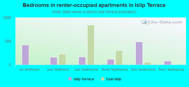 Bedrooms in renter-occupied apartments in Islip Terrace