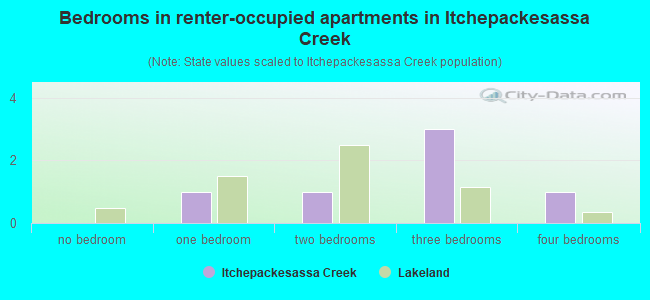 Bedrooms in renter-occupied apartments in Itchepackesassa Creek