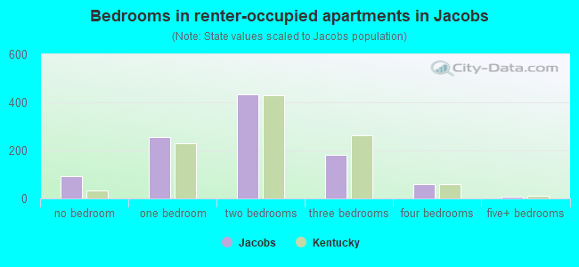 Bedrooms in renter-occupied apartments in Jacobs