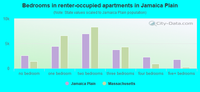 Bedrooms in renter-occupied apartments in Jamaica Plain