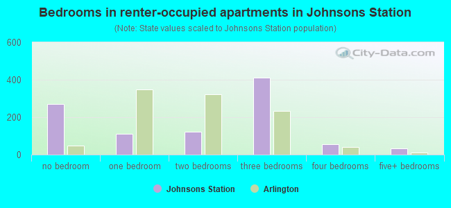 Bedrooms in renter-occupied apartments in Johnsons Station