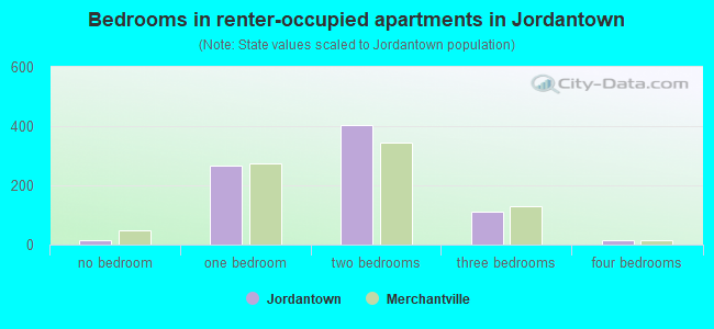 Bedrooms in renter-occupied apartments in Jordantown