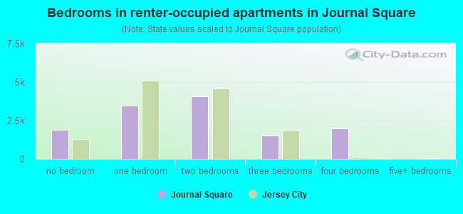Bedrooms in renter-occupied apartments in Journal Square