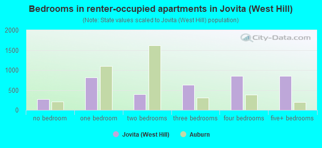 Bedrooms in renter-occupied apartments in Jovita (West Hill)