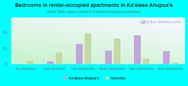 Bedrooms in renter-occupied apartments in Ka`alaea Ahupua`a