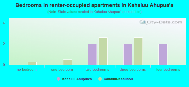 Bedrooms in renter-occupied apartments in Kahaluu Ahupua`a