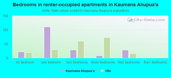 Bedrooms in renter-occupied apartments in Kaumana Ahupua`a