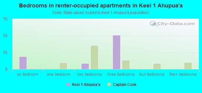 Bedrooms in renter-occupied apartments in Keei 1 Ahupua`a