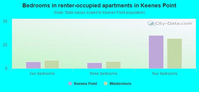 Bedrooms in renter-occupied apartments in Keenes Point