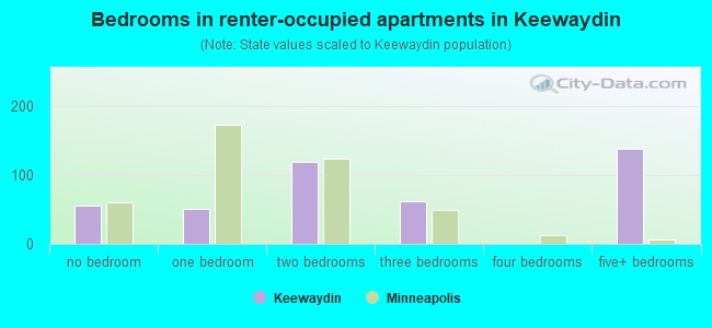 Bedrooms in renter-occupied apartments in Keewaydin